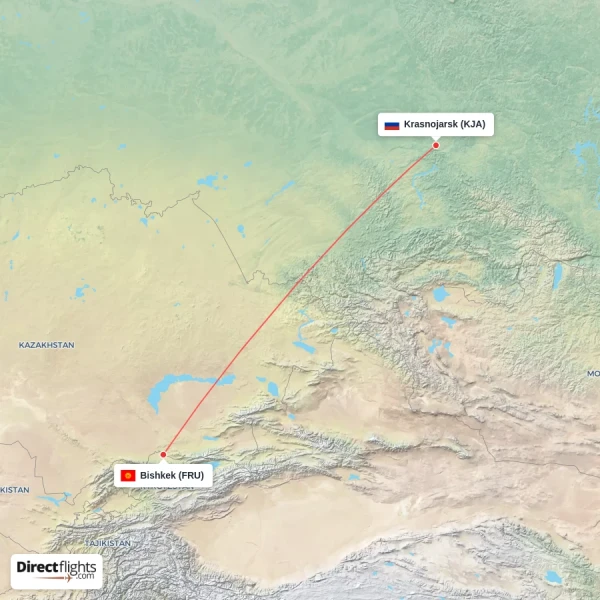 Bishkek - Krasnojarsk direct flight map