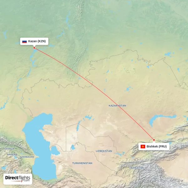 Bishkek - Kazan direct flight map
