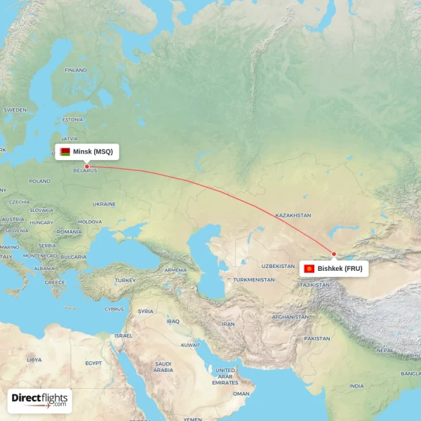 Bishkek - Minsk direct flight map