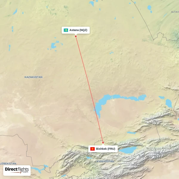 Bishkek - Astana direct flight map