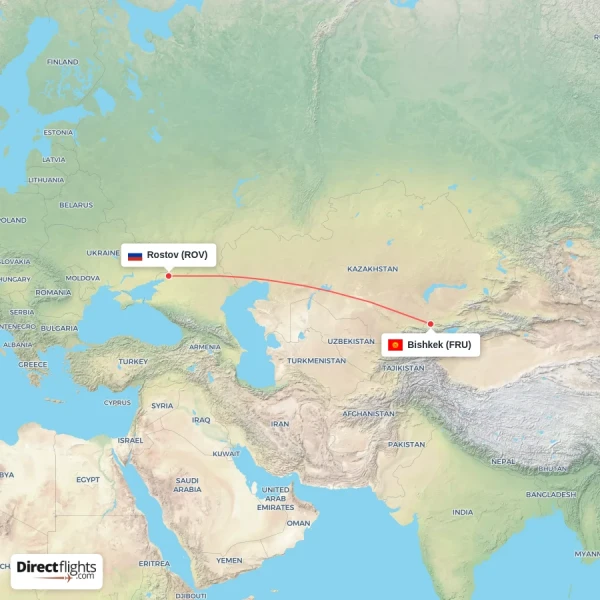 Bishkek - Rostov direct flight map