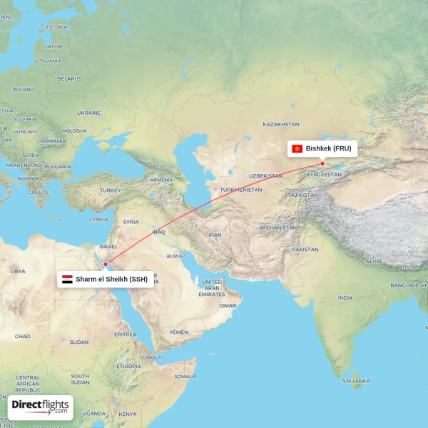 Bishkek - Sharm el Sheikh direct flight map