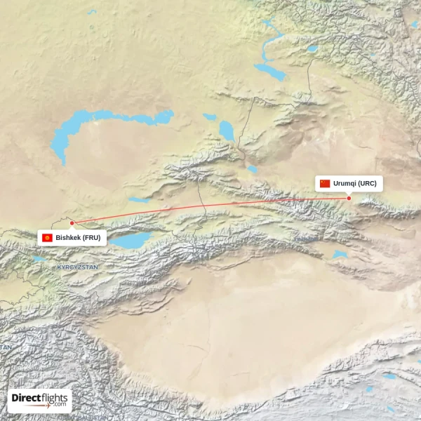 Bishkek - Urumqi direct flight map