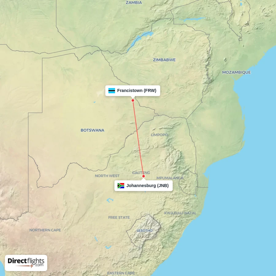 FRW - JNB route map