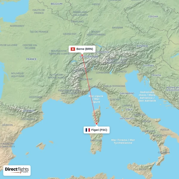 Figari - Berne direct flight map