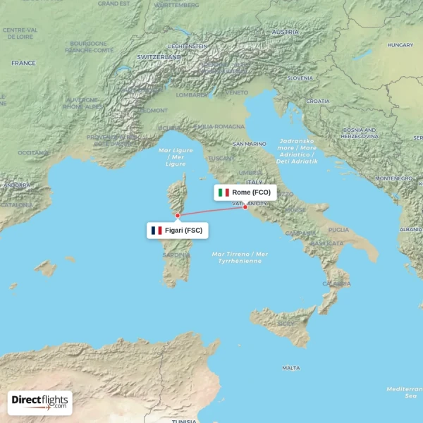 Figari - Rome direct flight map