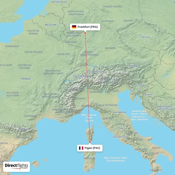 Figari - Frankfurt direct flight map