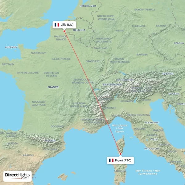 Figari - Lille direct flight map