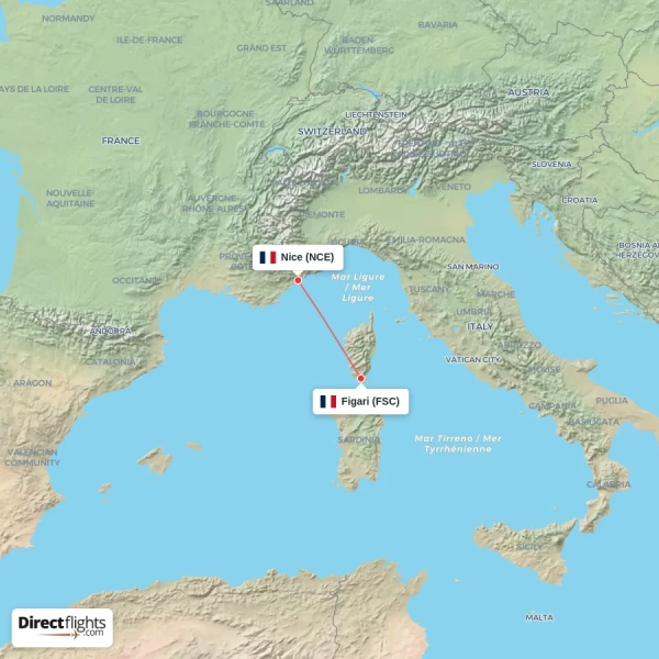 Figari - Nice direct flight map