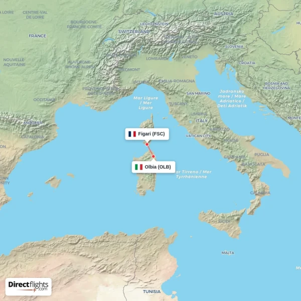 Figari - Olbia direct flight map
