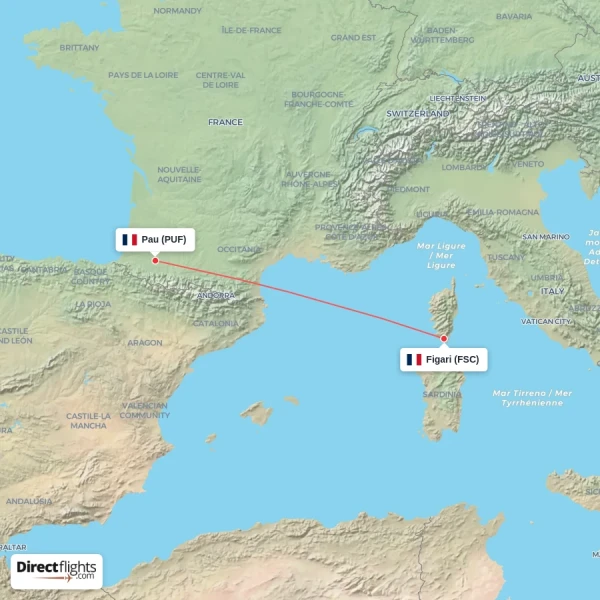 Figari - Pau direct flight map