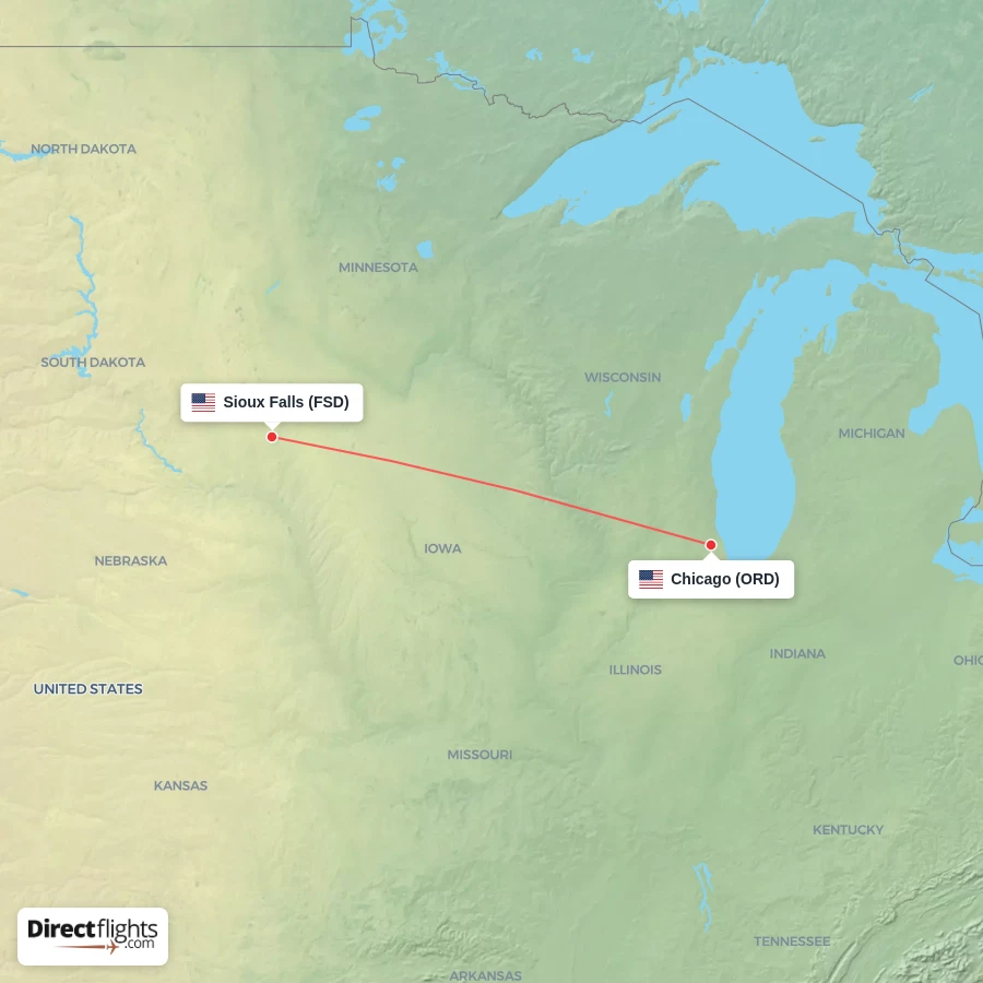 FSD - ORD route map