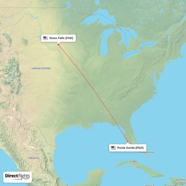 Sioux Falls - Punta Gorda direct flight map