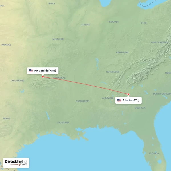 Fort Smith - Atlanta direct flight map