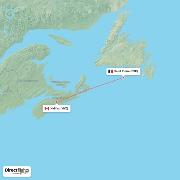 Saint Pierre - Halifax direct flight map