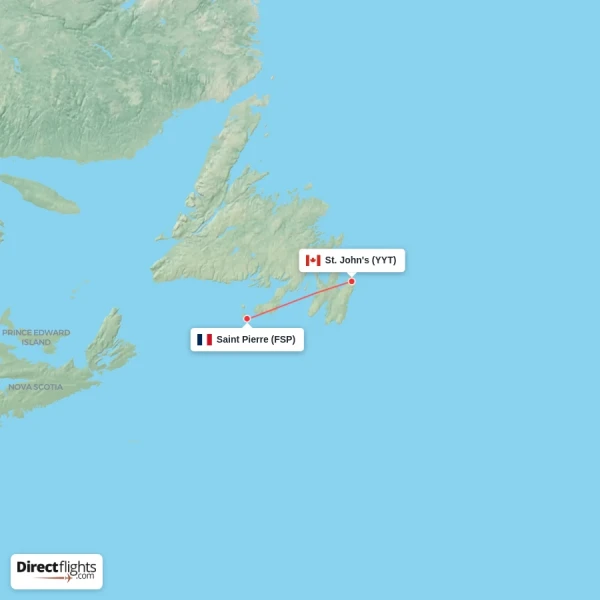 Saint Pierre - St. John's direct flight map