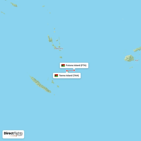 Futuna Island - Tanna Island direct flight map