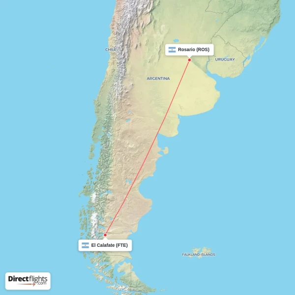 El Calafate - Rosario direct flight map