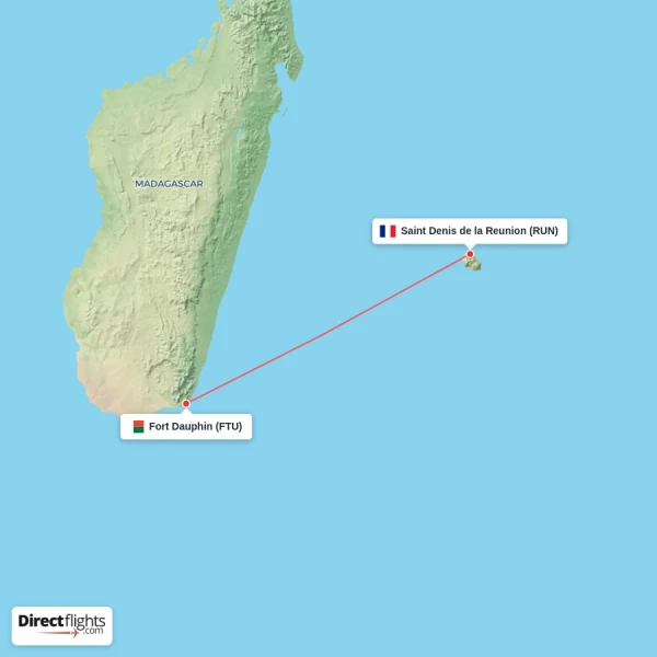 Fort Dauphin - Saint Denis de la Reunion direct flight map