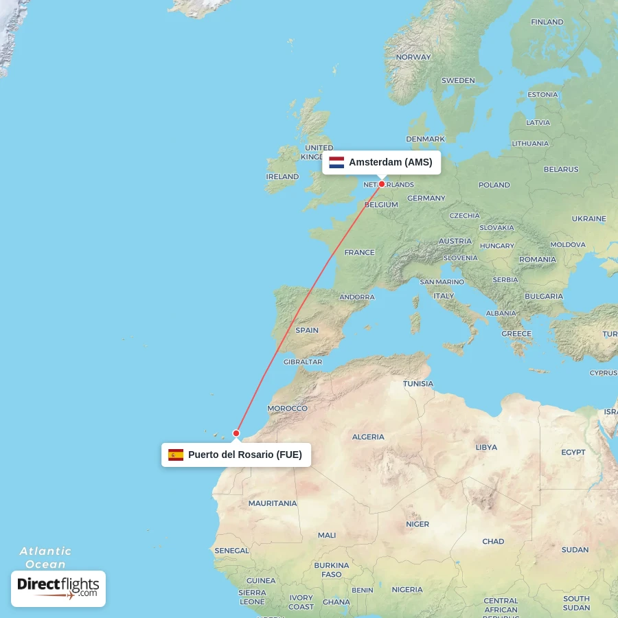 FUE - AMS route map