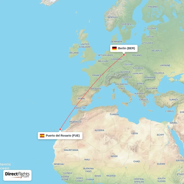 Puerto del Rosario - Berlin direct flight map