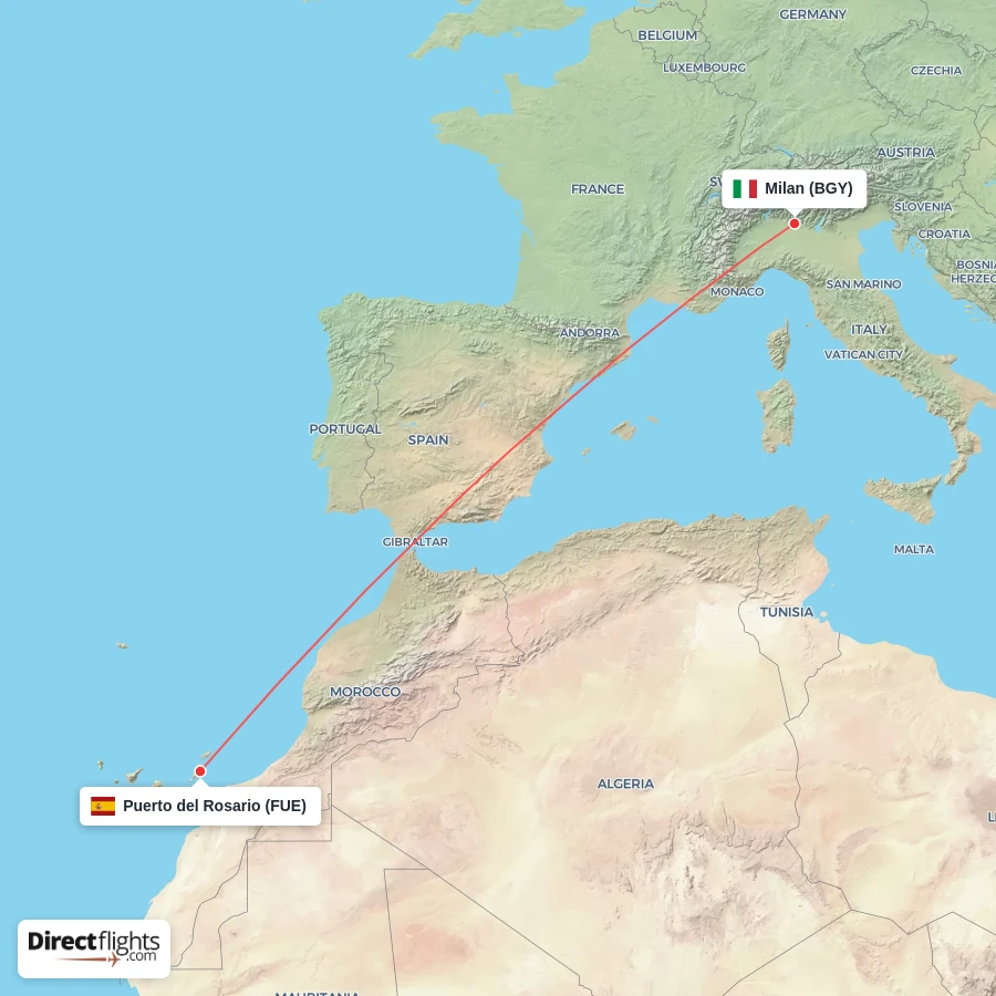 FUE - BGY route map