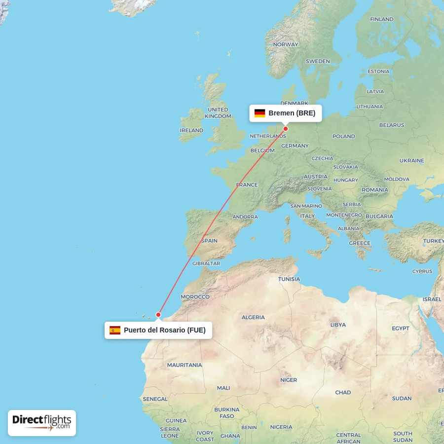 FUE - BRE route map