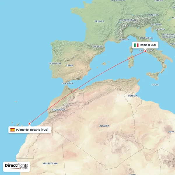 Puerto del Rosario - Rome direct flight map