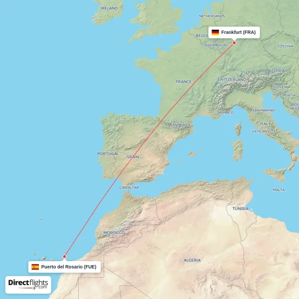 Puerto del Rosario - Frankfurt direct flight map