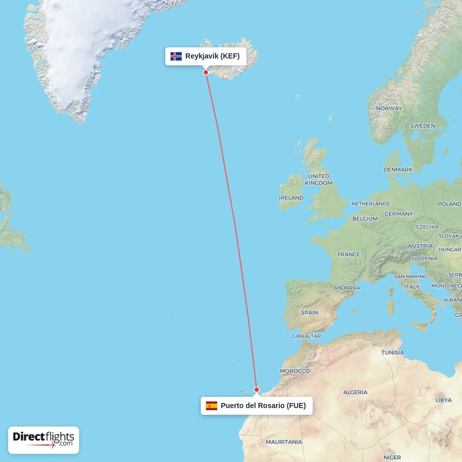 FUE - KEF route map
