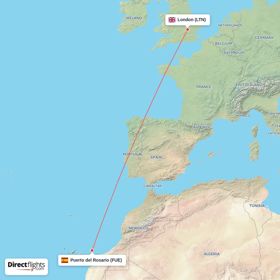 FUE - LTN route map