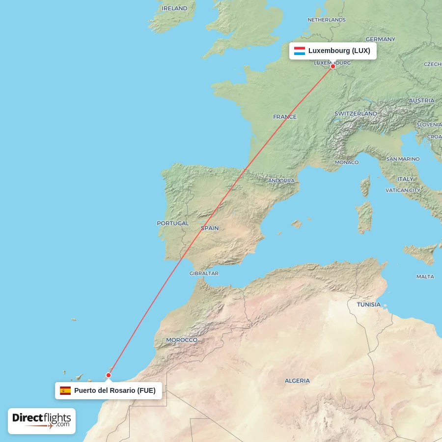 FUE - LUX route map