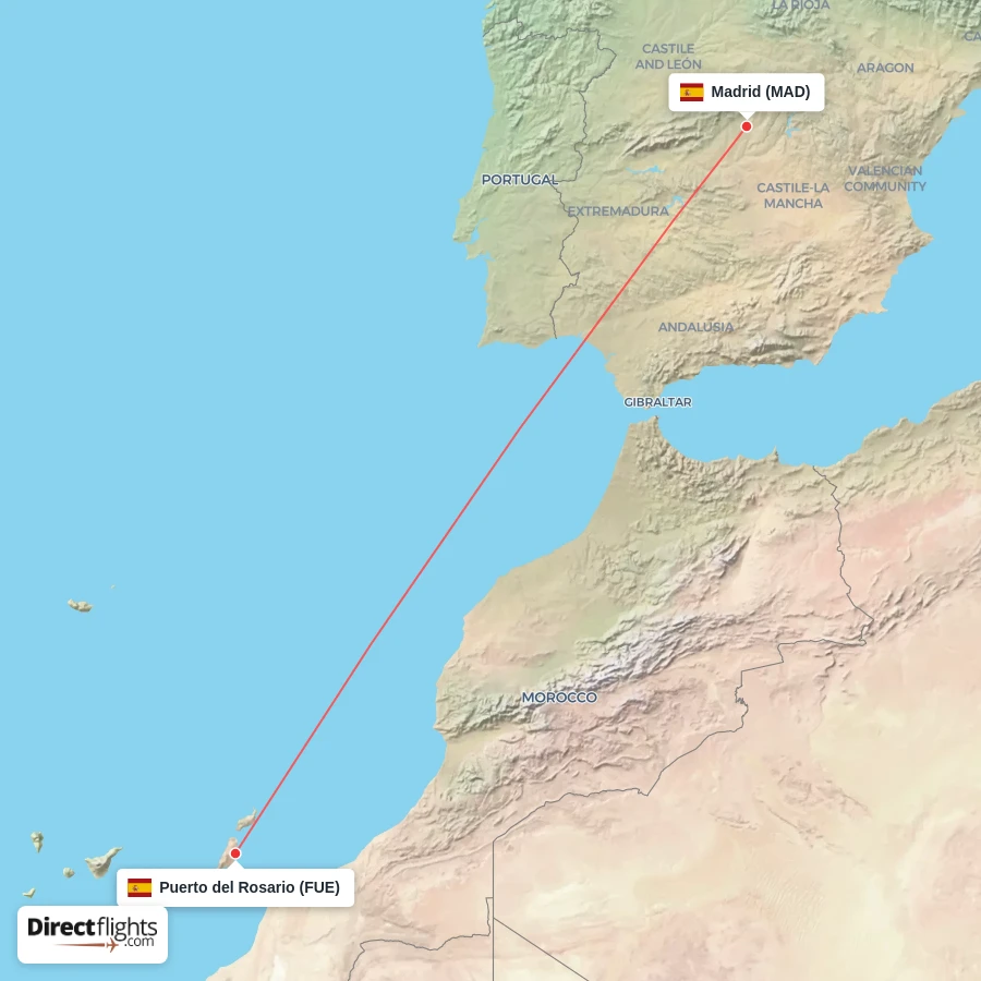 FUE - MAD route map