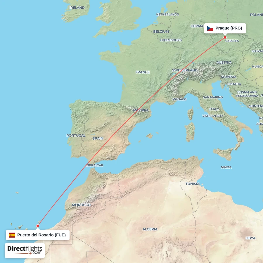 FUE - PRG route map