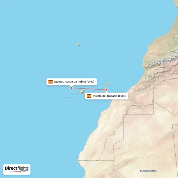 Puerto del Rosario - Santa Cruz De La Palma direct flight map