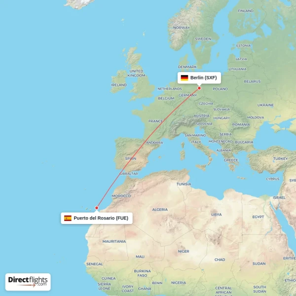 Puerto del Rosario - Berlin direct flight map