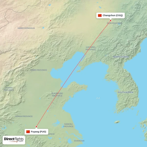 Fuyang - Changchun direct flight map