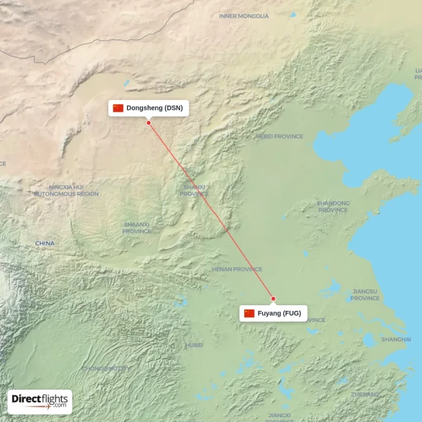 Fuyang - Dongsheng direct flight map