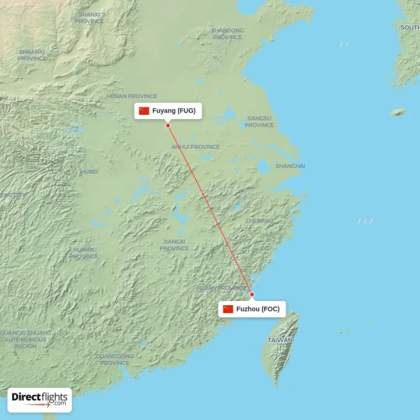 Fuyang - Fuzhou direct flight map