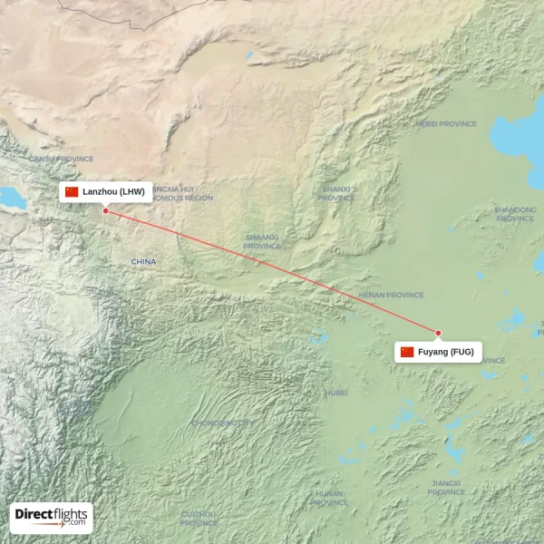 Fuyang - Lanzhou direct flight map