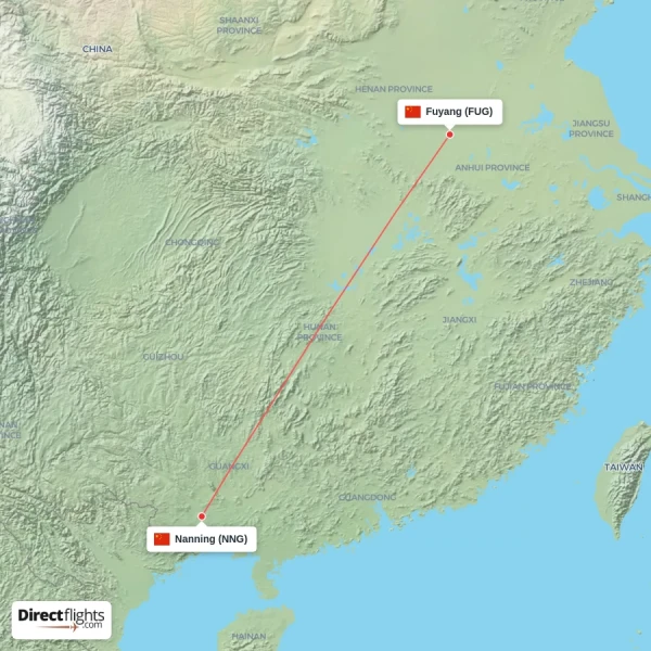 Fuyang - Nanning direct flight map