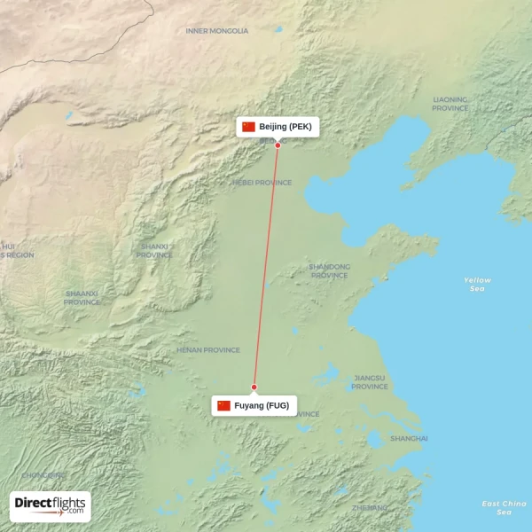 Fuyang - Beijing direct flight map