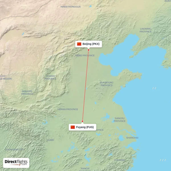Fuyang - Beijing direct flight map