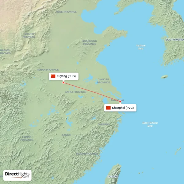 Fuyang - Shanghai direct flight map