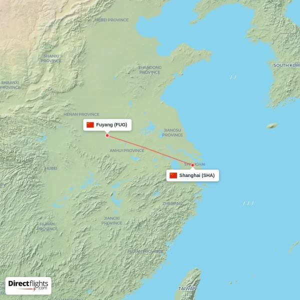 Fuyang - Shanghai direct flight map