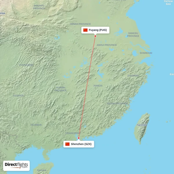 Fuyang - Shenzhen direct flight map