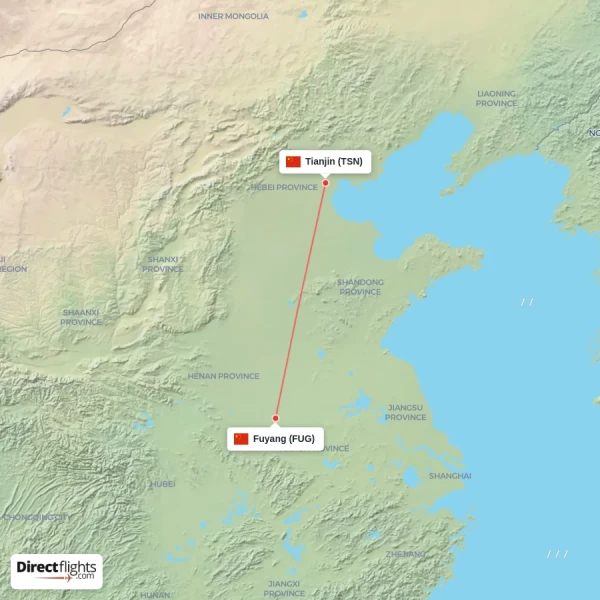 Fuyang - Tianjin direct flight map