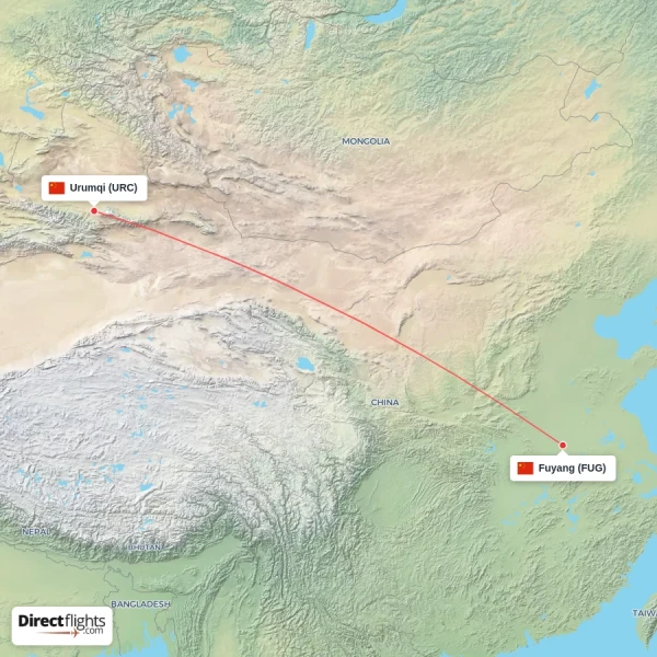 Fuyang - Urumqi direct flight map