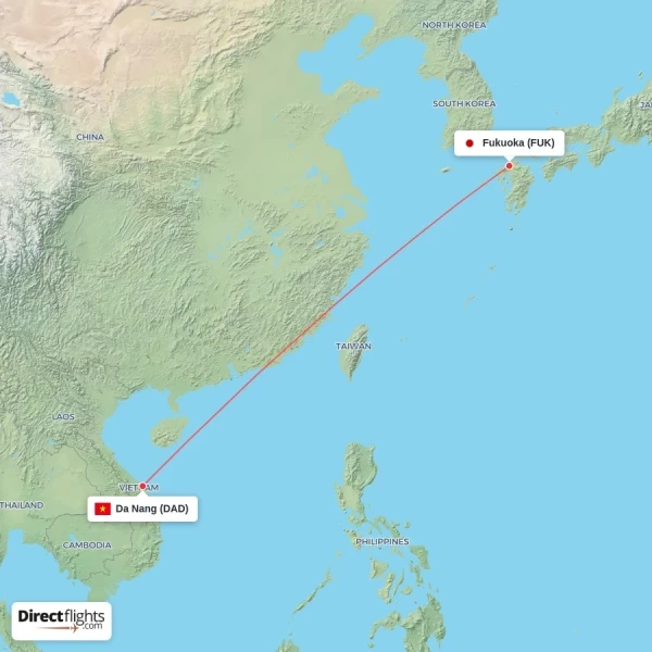 Fukuoka - Da Nang direct flight map