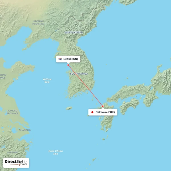Fukuoka - Seoul direct flight map